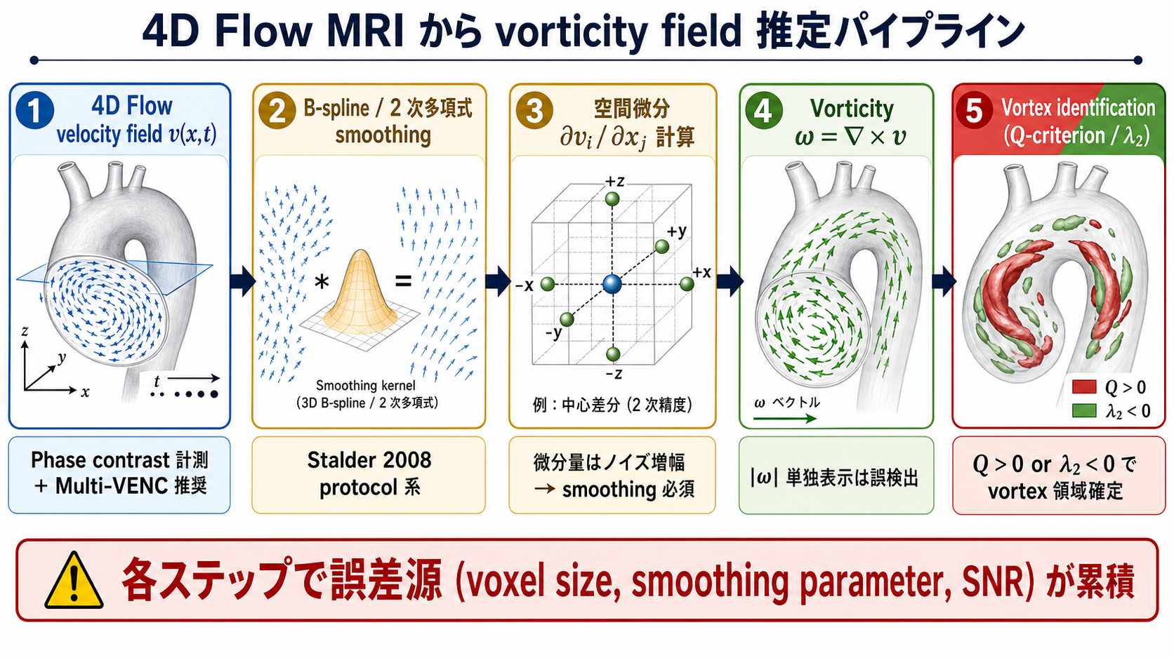 4D Flow MRI による vorticity 推定および vortex identification の 5 ステップパイプライン